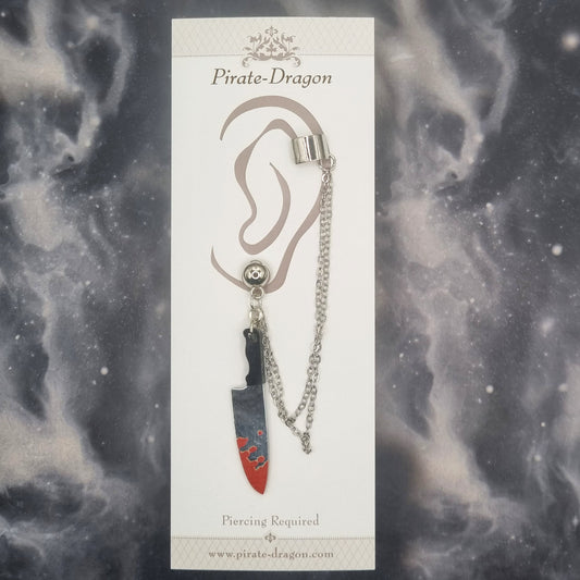 Bloody Knife with Silver Chains Pierced Earcuff (EC99071)