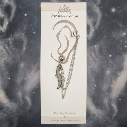 Gunmetal Knife (Dagger) with Chains Pierced Ear Cuff (EC99391)