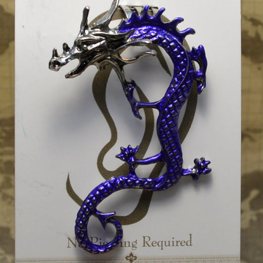 Curly Tail Dragon - Purple & Silver - Non-Pierced Earcuff (EC2689)