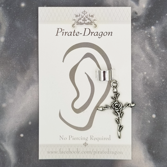 Non-Pierced Earcuff - Silver Rose Cross (EC2911)