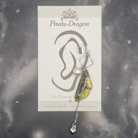 Small Silver & Yellow/Black Butterfly Wing Non-Pierced Ear Cuff (EC3048)