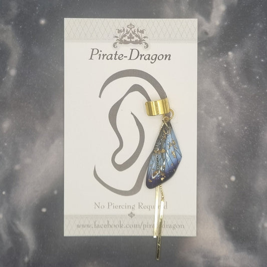 Small Gold & Blue Butterfly Wing Non-Pierced Ear Cuff (EC3049)