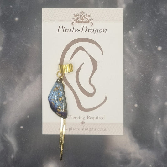 Small Gold & Blue Butterfly Wing Non-Pierced Ear Cuff (EC3050)