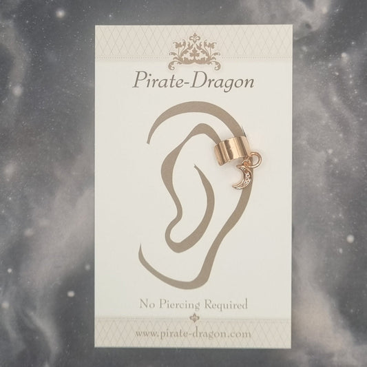 Small Rose Gold Gem Moon Non-Pierced Ear Cuff (EC3065)