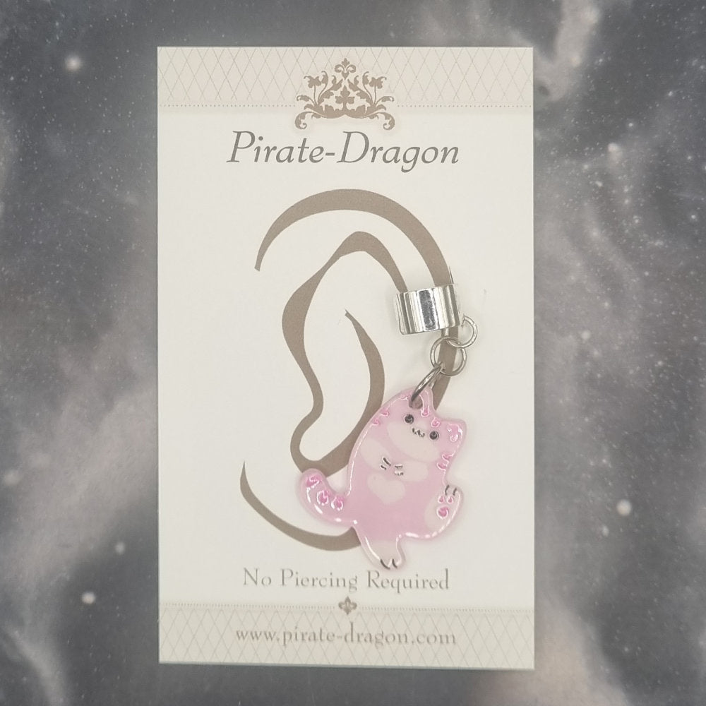 Pink Dancing Cat Non-Pierced Ear Cuff (EC3075)