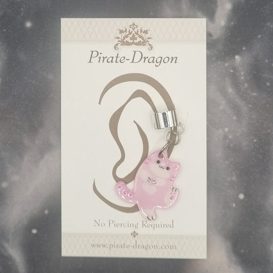 Pink Dancing Cat Non-Pierced Ear Cuff (EC3075)