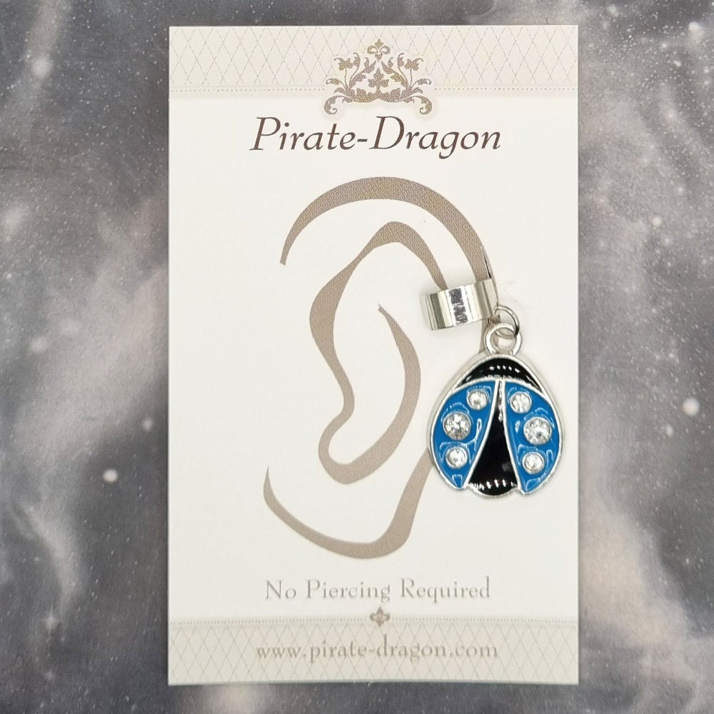 Blue Lady Beetle Non-Pierced Ear Cuff (EC3587)