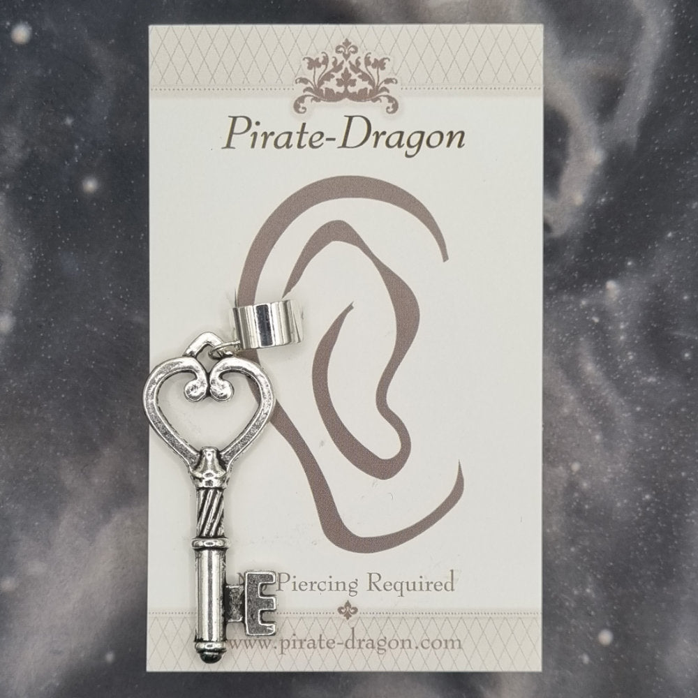 Large Silver Key Non-Pierced Ear Cuff (EC3597)