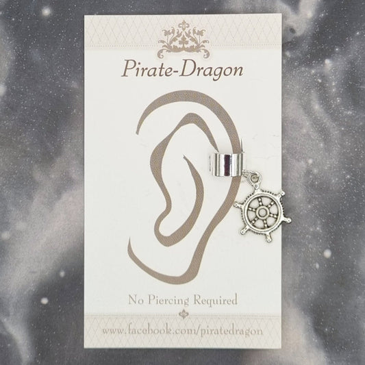 Silver Ship's Wheel Non-Pierced Ear Cuff (EC4252)