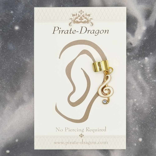 White G Clef with Gem - Non-Pierced Earcuff (EC4443)