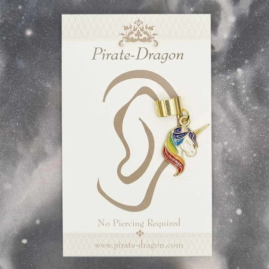 Rainbow Unicorn Head - Non-Pierced Earcuff (EC4460)