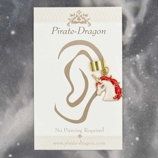 Red & White Unicorn Head - Non-Pierced Earcuff (EC4463)