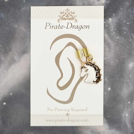 Brown & White Unicorn Head - Non-Pierced Earcuff (EC4464)