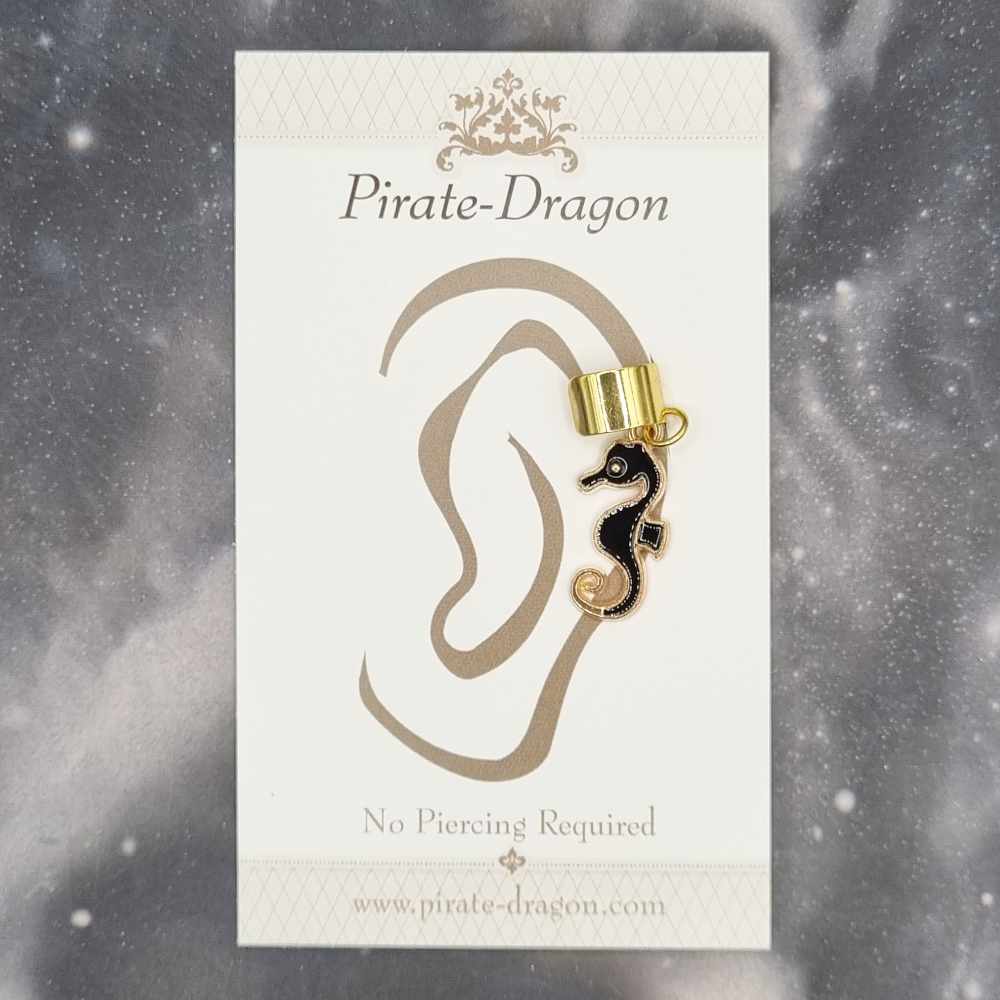 Black Seahorse - Non-Pierced Earcuff (EC4470)