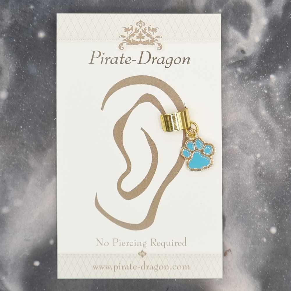 Blue Paw Print Non-Pierced Ear Cuff (EC4506)