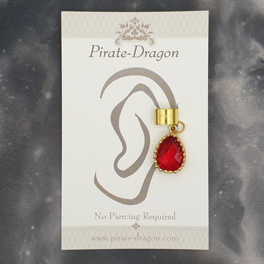 Red Gem Teardrop Non-Pierced Ear Cuff (EC5000)