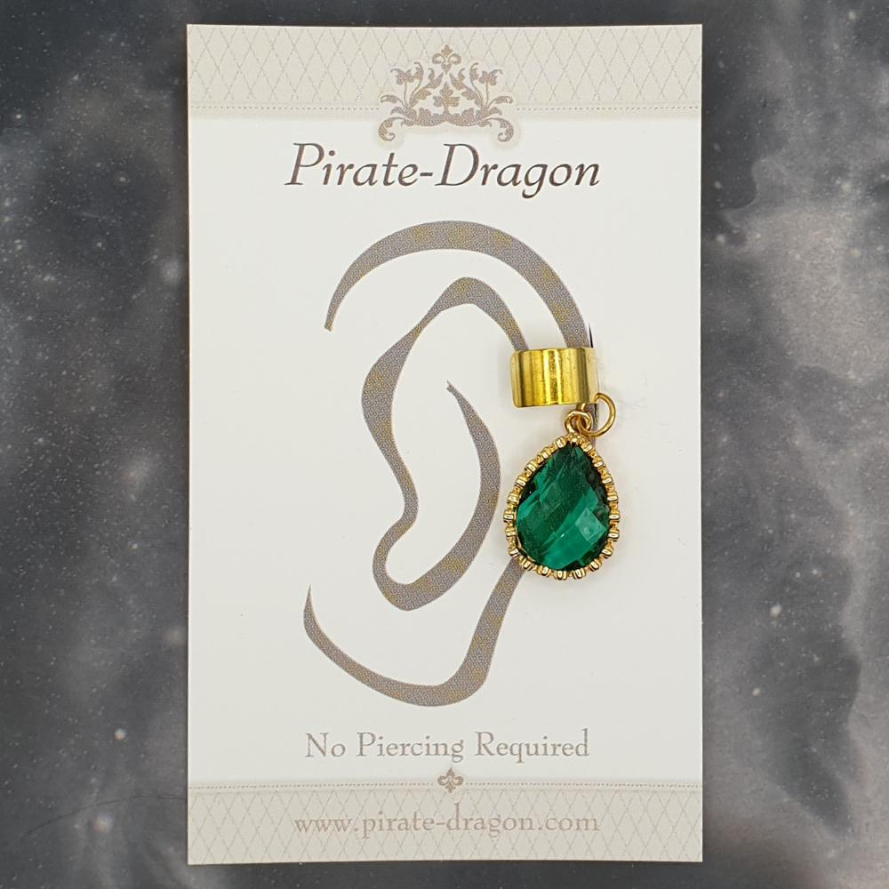 Green Gem Teardrop Non-Pierced Ear Cuff (EC5005)