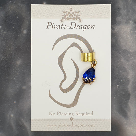 Blue Gem Teardrop Non-Pierced Ear Cuff (EC5006)