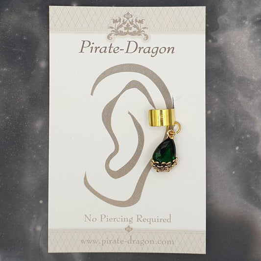 Green Gem Teardrop Non-Pierced Ear Cuff (EC5007)