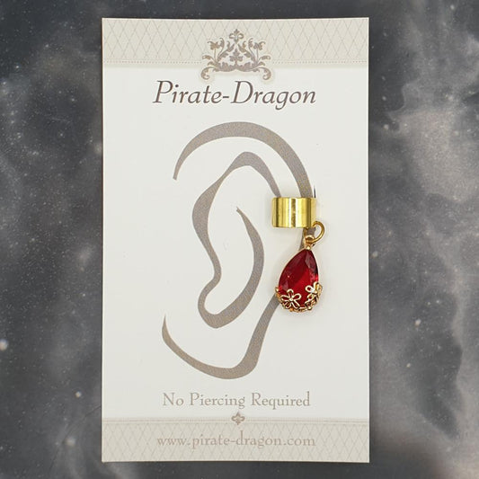 Red Gem Teardrop Non-Pierced Ear Cuff (EC5008)