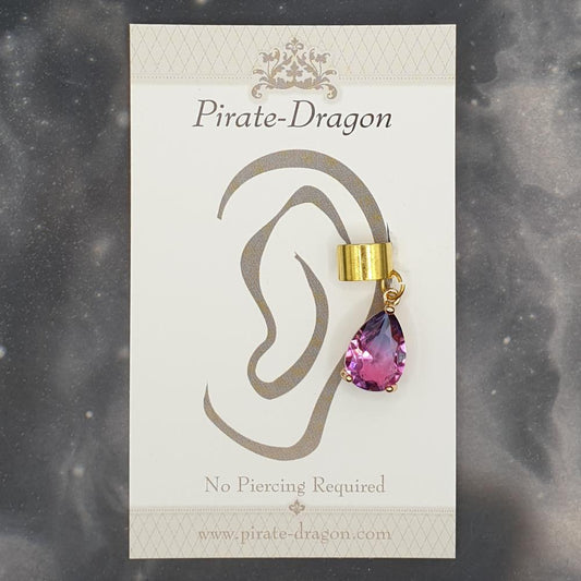 Purple/Pink Gem Teardrop Non-Pierced Ear Cuff (EC5012)