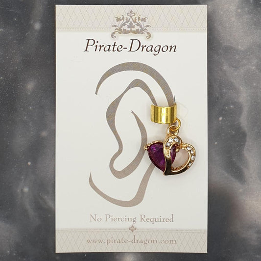 Purple Gem Heart Non-Pierced Ear Cuff (EC5026)