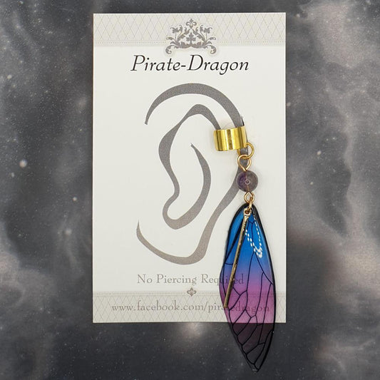 Medium Gold & Blue/Purple Butterfly Wing Non-Pierced Ear Cuff (EC5061)