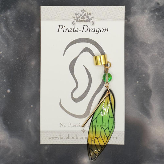 Medium Gold & Green/Yellow Butterfly Wing Non-Pierced Ear Cuff (EC5065)