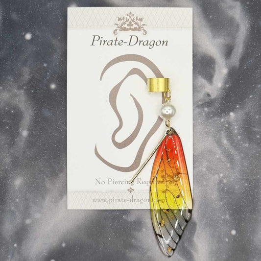 Medium Gold & Red/Yellow Butterfly Wing Non-Pierced Ear Cuff (EC5112)