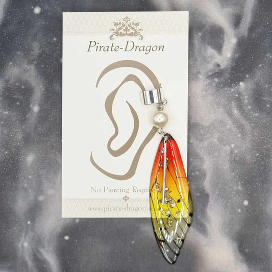 Medium Silver & Red/Yellow Butterfly Wing Non-Pierced Ear Cuff (EC5113)