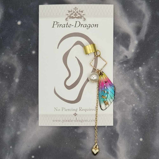 Small Gold & Rainbow Butterfly Wing Non-Pierced Ear Cuff (EC5207)