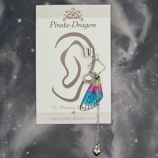 Small Silver & Rainbow Butterfly Wing Non-Pierced Ear Cuff (EC5208)