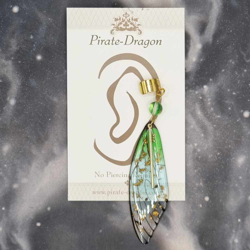 Medium Gold & Green Butterfly Wing Non-Pierced Ear Cuff (EC5128)