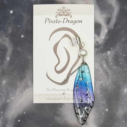 Medium Silver & Blue Butterfly Wing Non-Pierced Ear Cuff (EC5137)