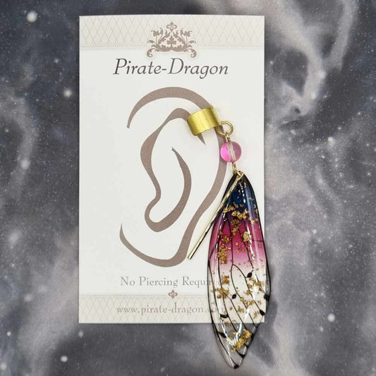 Medium Gold & Blue/Pink Butterfly Wing Non-Pierced Ear Cuff (EC5144)