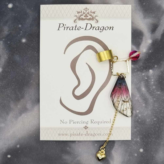 Small Gold & Blue/Pink Butterfly Wing Non-Pierced Ear Cuff (EC5146)