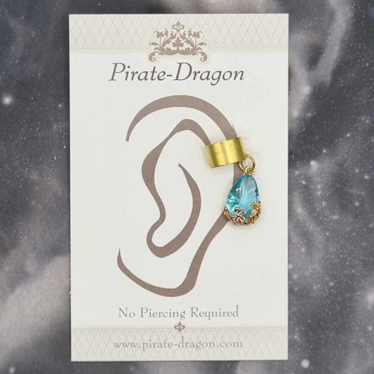 Light Blue Gem Teardrop Non-Pierced Ear Cuff (EC5157)