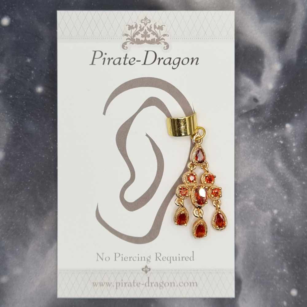 Orange Gem Drop Non-Pierced Ear Cuff (EC5183)