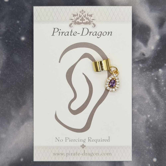 Purple & White Gem Teardrop Non-Pierced Ear Cuff (EC5185)