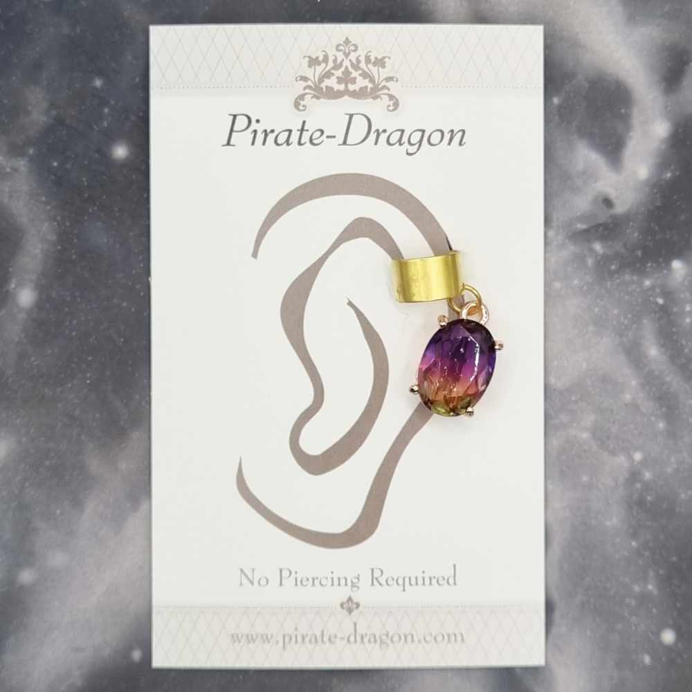 Purple/Pink/Yellow Oval Gem Non-Pierced Ear Cuff (EC5189)