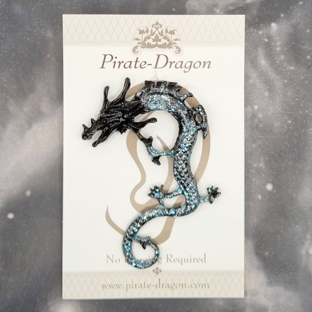 Ice Blue Curly Tail Dragon Non-Pierced Ear Cuff (EC9001)