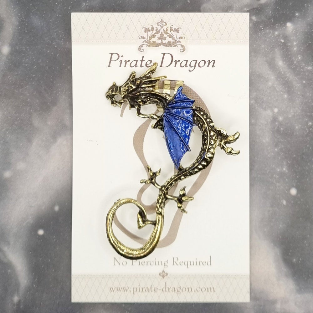 Dark Blue Big Wing Dragon Non-Pierced Ear Cuff (EC9012)