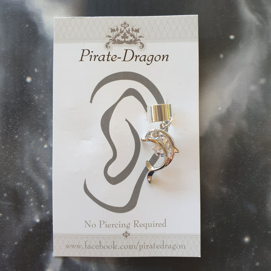 Silver Dolphin with Gem Non-Pierced Ear Cuff (EC9135)