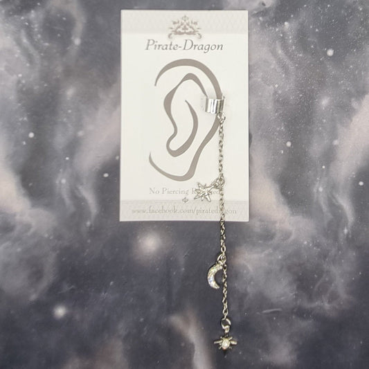 Moon & Star Chain Drop Non-Pierced Ear Cuff (EC9263)