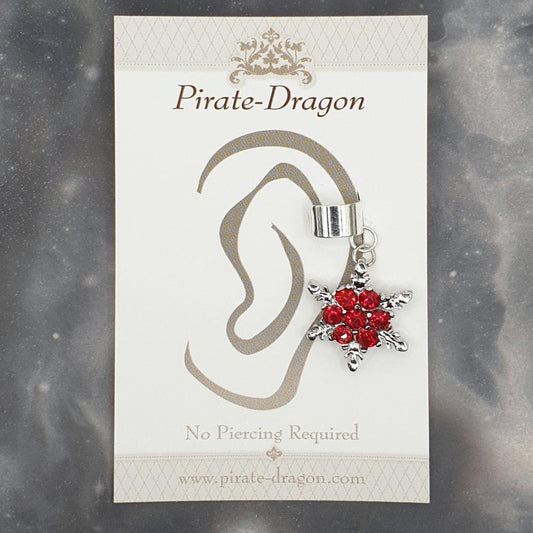 Red Gem Snowflake Non-Pierced Ear Cuff (EC9277)