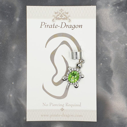 Green & White Gem Turtle Non-Pierced Ear Cuff (EC9290)