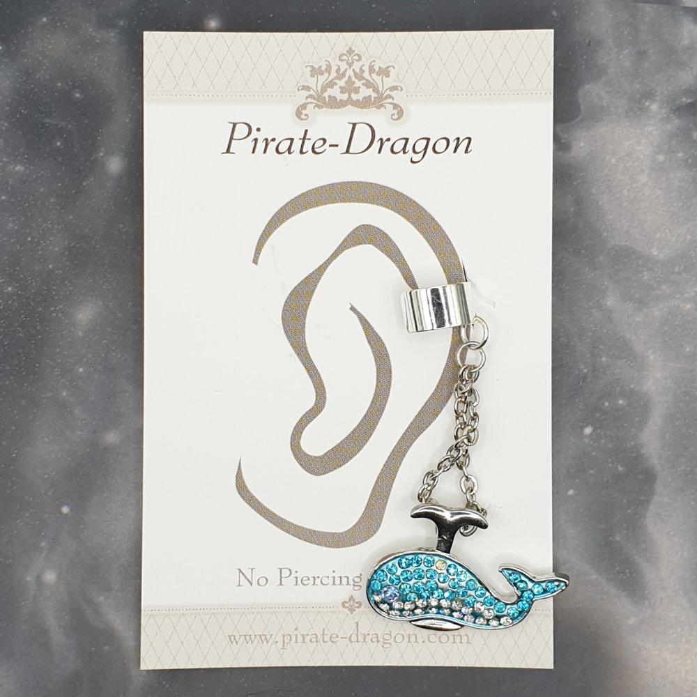 Blue Gem Whale chain drop Non-Pierced Ear Cuff (EC9298)