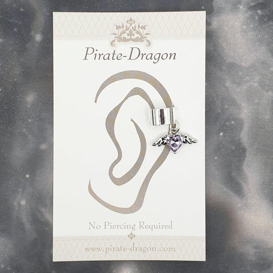 Pale Purple Gem Heart with Wings Non-Pierced Ear Cuff (EC9307)