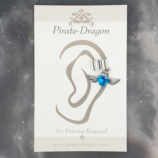 Light Blue Gem Heart with Wings Non-Pierced Ear Cuff (EC9309)