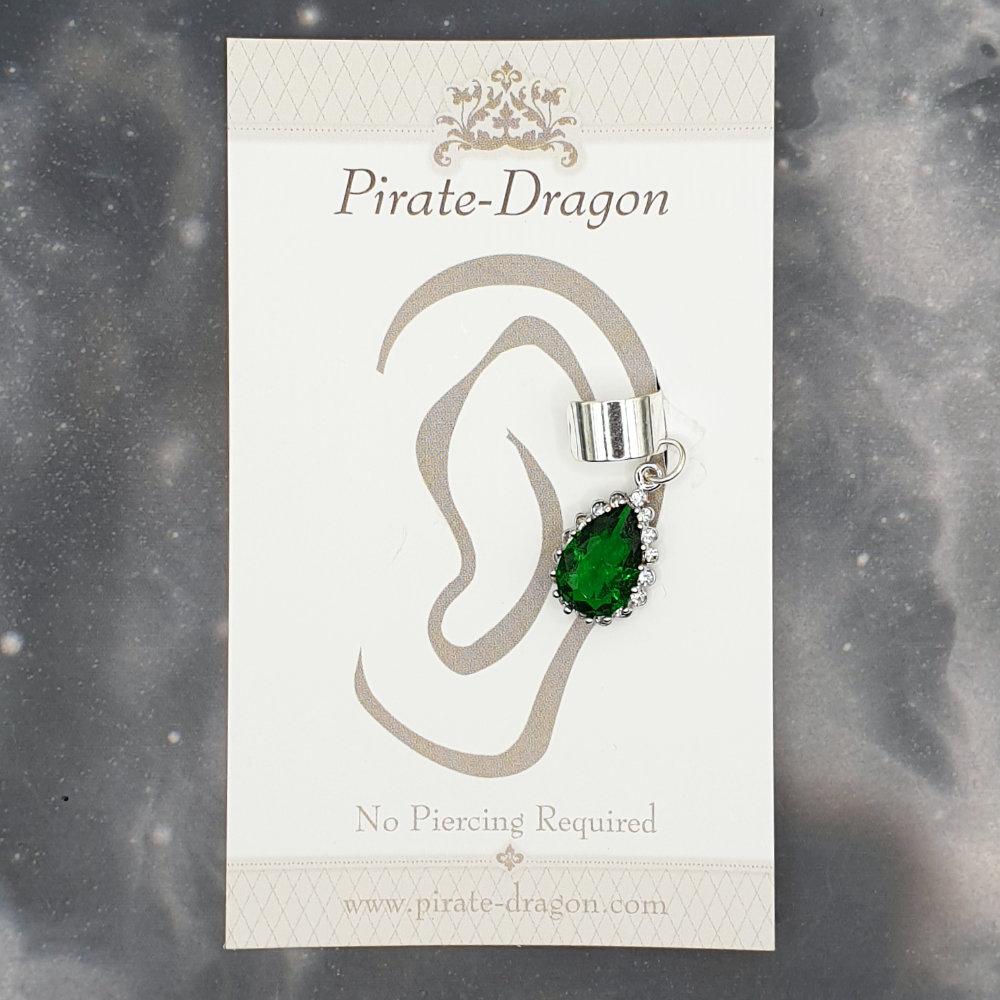 Green Gem Teardrop Non-Pierced Ear Cuff (EC9314)